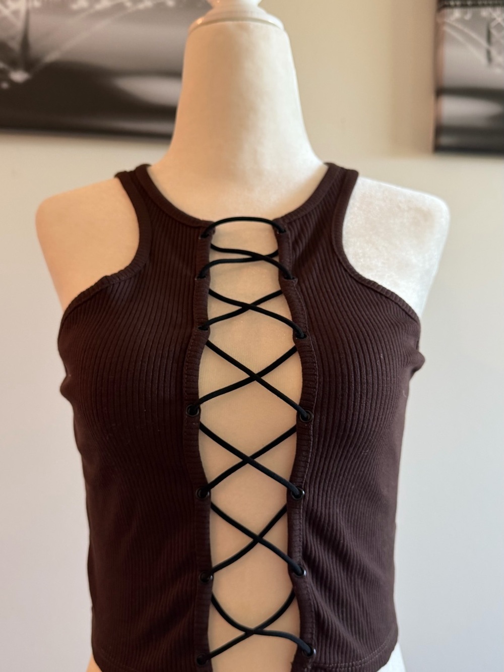Ribbed Lace Up Top - Fashion Nova